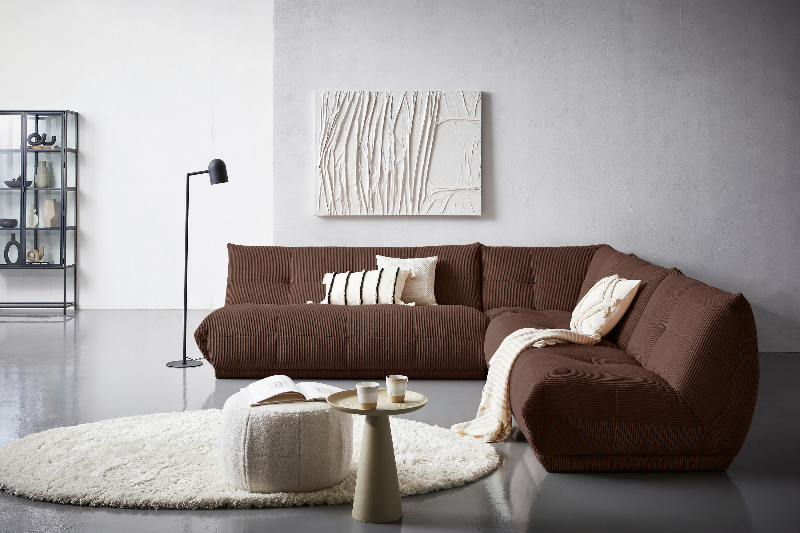HÖRNSOFFA i manchester brun  - brun, Trend, textil (285/315cm) - Livetastic