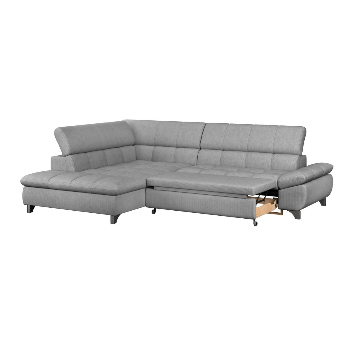 ECKSOFA Hellgrau Chenille  - Chromfarben/Hellgrau, KONVENTIONELL, Textil/Metall (234/312cm) - Livetastic