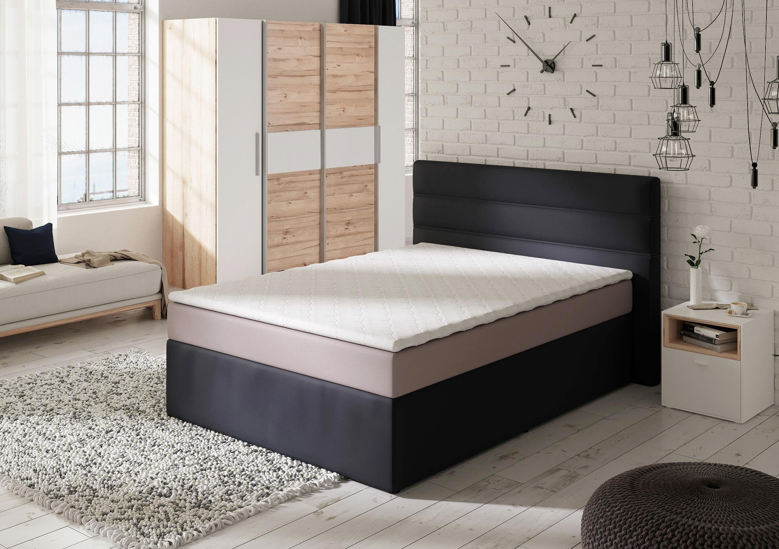 BOXSPRINGBETT 140 cm   x 200 cm   in Textil Anthrazit, Hellgrau - Anthrazit/Hellgrau, MODERN, Kunststoff/Textil (140/200cm) - CARRYHOME