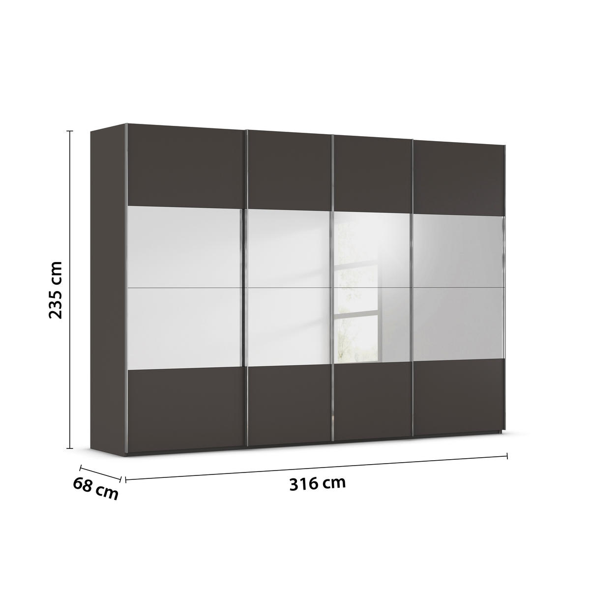 SCHWEBETÜRENSCHRANK 316/235/68 cm 4-türig Graphitfarben  - Chromfarben/Graphitfarben, Design, Glas/Holzwerkstoff (316/235/68cm) - Novel