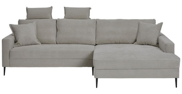 ECKSOFA Hellgrau Cord - Hellgrau/Schwarz, KONVENTIONELL, Textil/Metall (276/173cm) - Carryhome