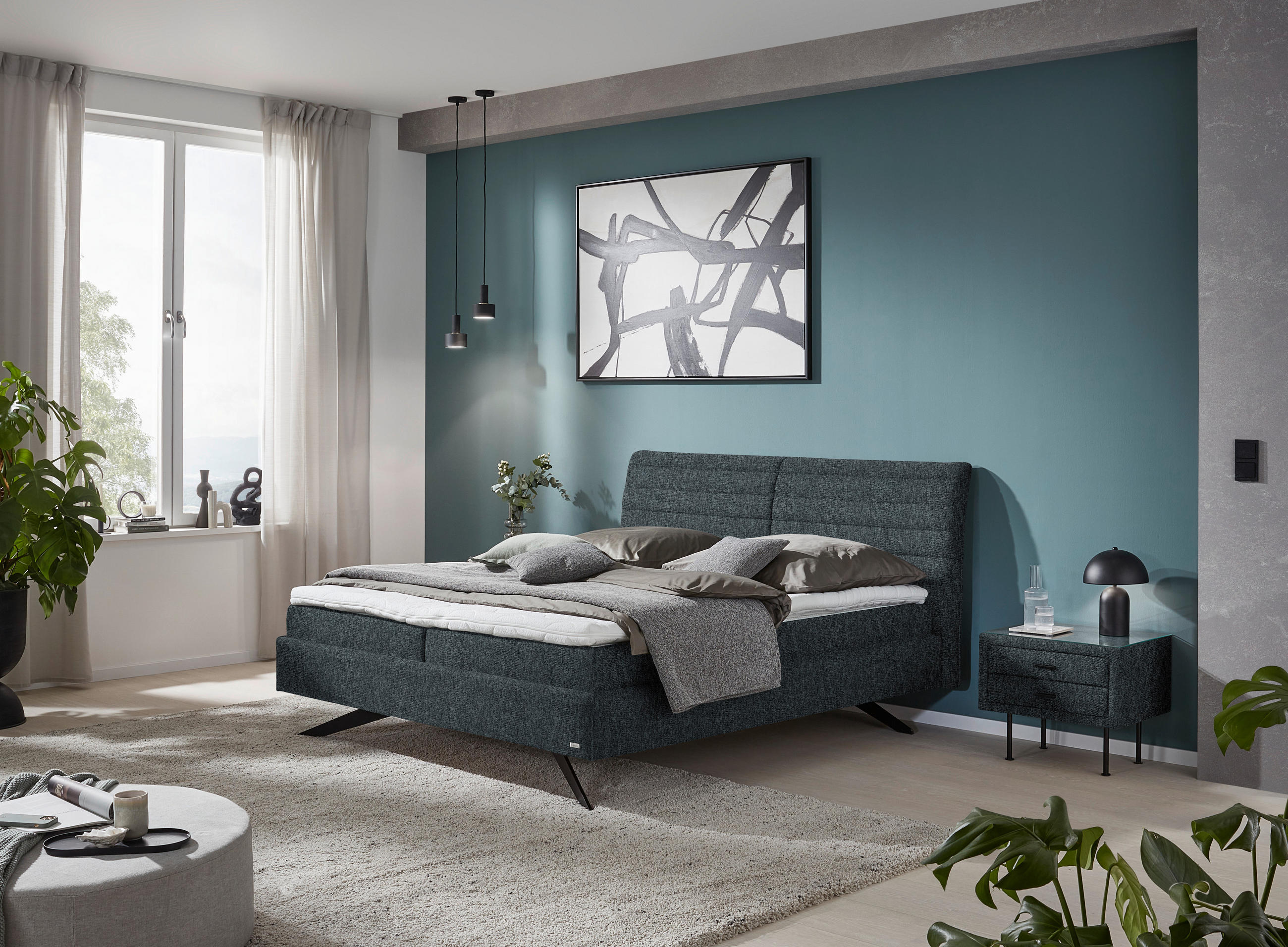 POLSTERBETT 180/200 cm  in Dunkelblau, Dunkelgrau  - Weiss/Dunkelgrau, Design, Holzwerkstoff/Kunststoff (180/200cm) - Dieter Knoll