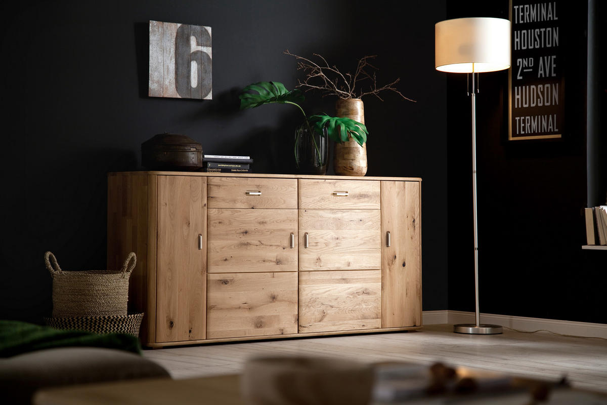 SIDEBOARD  in 186/90/44 cm  - Eichefarben/Silberfarben, Design, Holz/Metall (186/90/44cm) - Livetastic