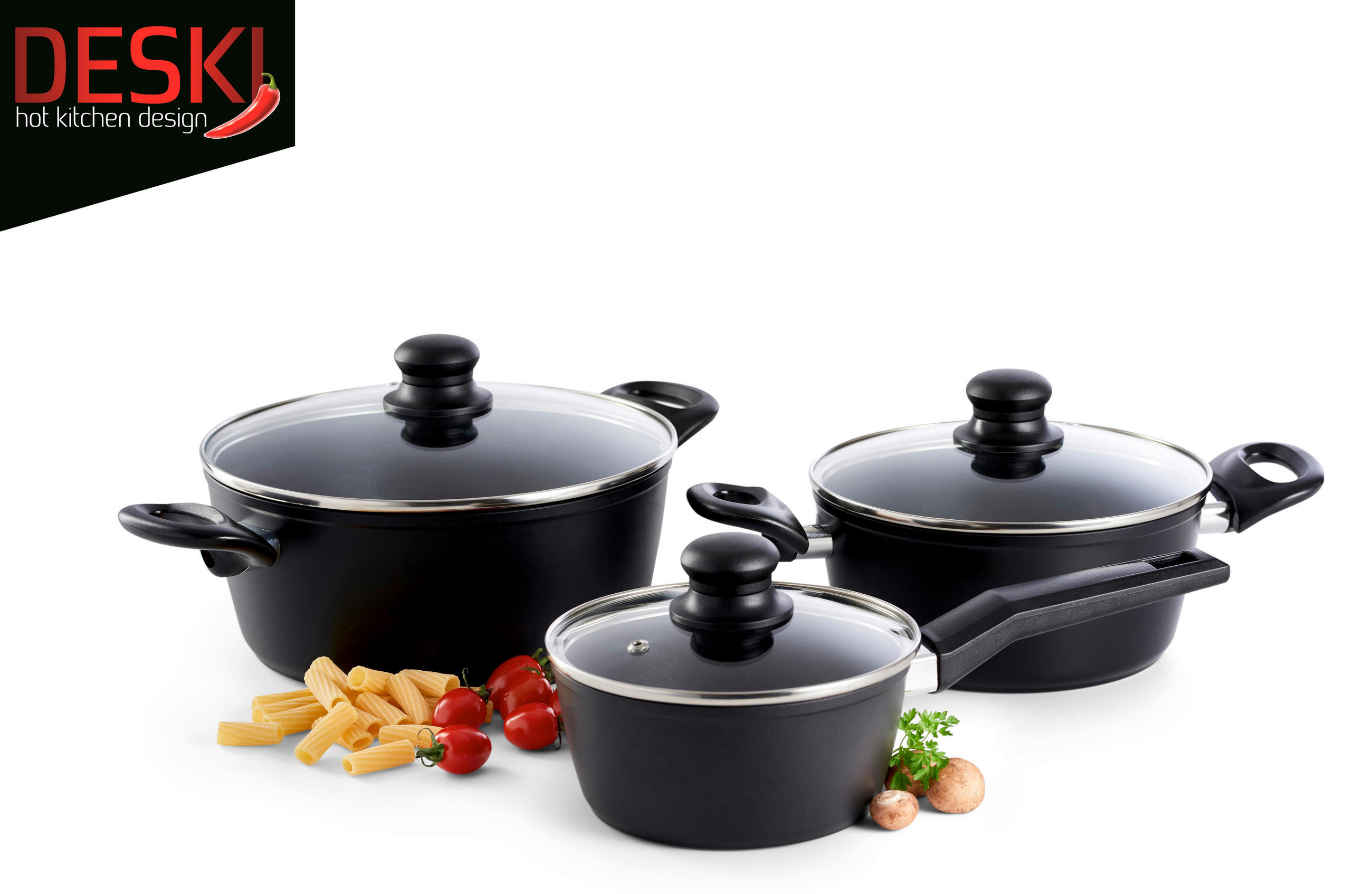 KOCHTOPFSET 6-teilig  - Schwarz, Basics, Glas/Metall (24/10,5cm) - Atrigo