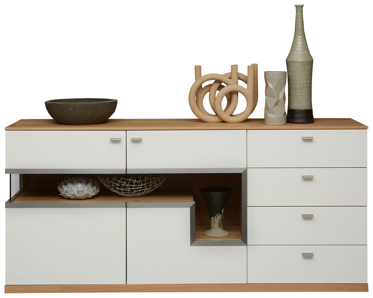 SIDEBOARD  in 180,3/83,9/42,4 cm  - Wildeiche/Edelstahlfarben, Design, Glas/Holzwerkstoff (180,3/83,9/42,4cm) - Dieter Knoll