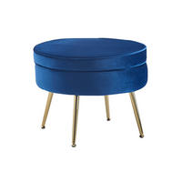 HOCKER in Textil Dunkelblau  - Goldfarben/Dunkelblau, MODERN, Textil/Metall (52/41/52cm) - Livetastic