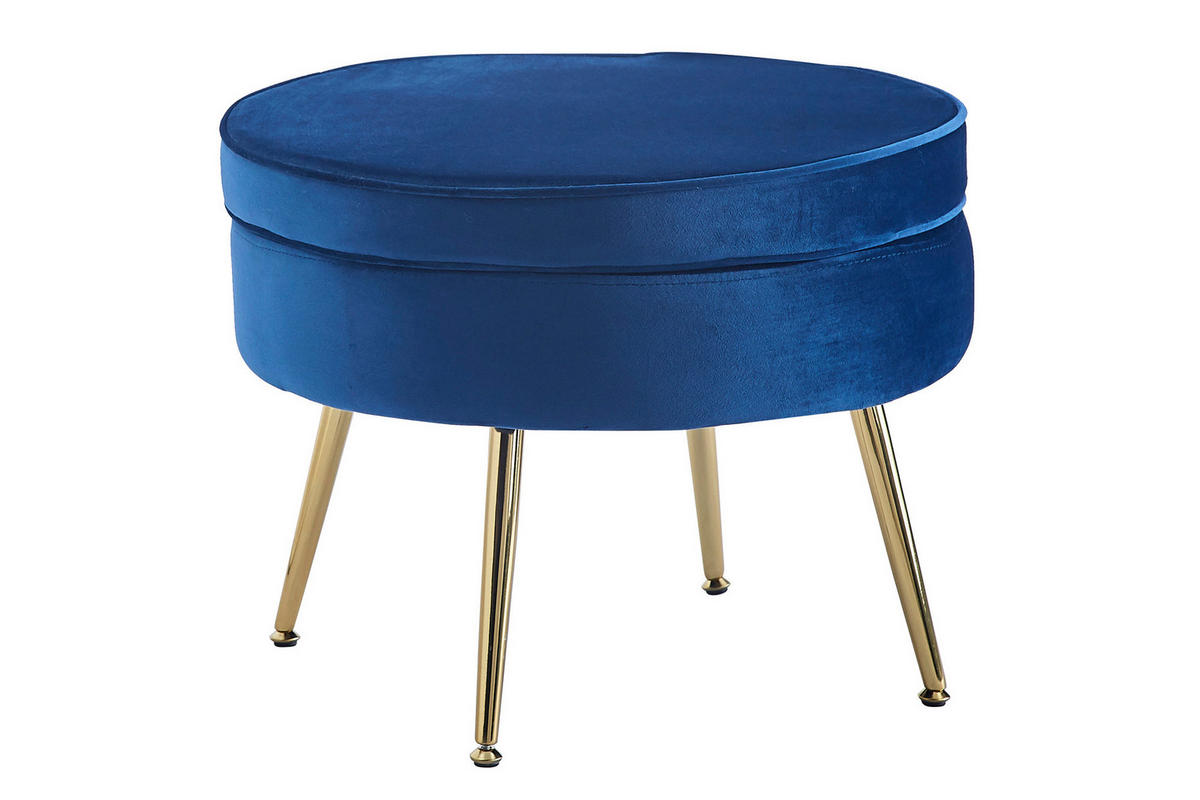 HOCKER in Textil Dunkelblau  - Goldfarben/Dunkelblau, MODERN, Textil/Metall (52/41/52cm) - Livetastic