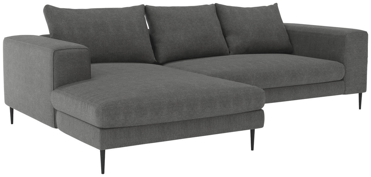ECKSCHLAFSOFA Struktur Dunkelgrau  - Dunkelgrau/Schwarz, Modern, Textil/Metall (315/170cm) - Trendmanufaktur