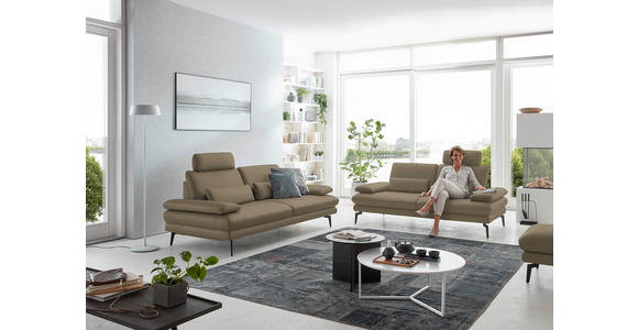 3-SITZER-SOFA in Leder Beige - Beige/Schwarz, Design, Leder/Metall (222/86/104cm) - Dieter Knoll