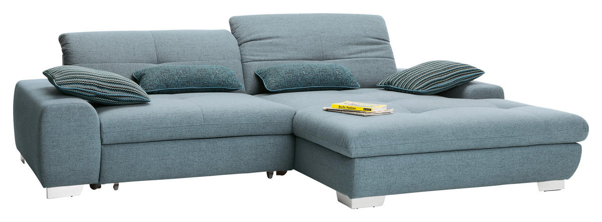 ECKSOFA Hellblau Flachgewebe  - Chromfarben/Hellblau, Design, Textil/Metall (276/198cm) - SetOne by Musterring