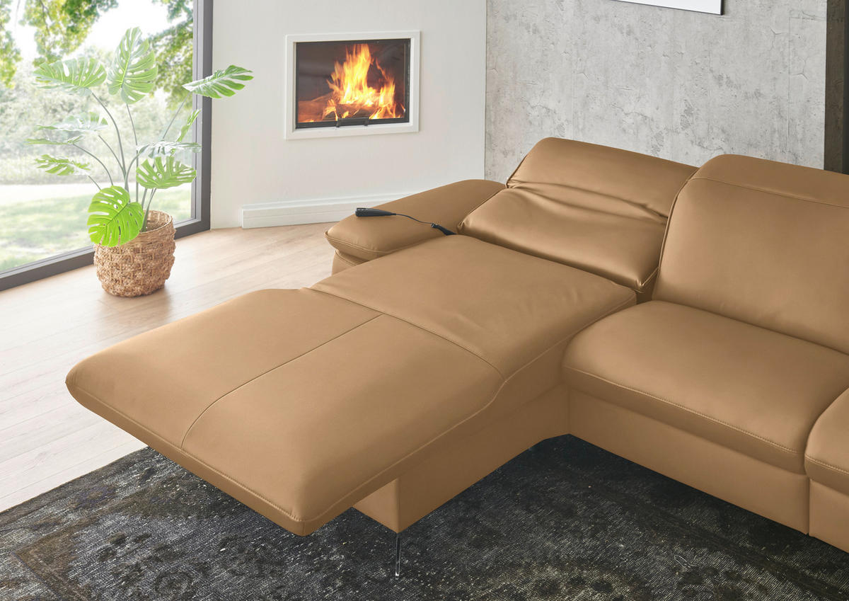 ECKSOFA  Echtleder Honig  - Schwarz/Honig, Design, Leder/Metall (169/307cm) - Beldomo Premium