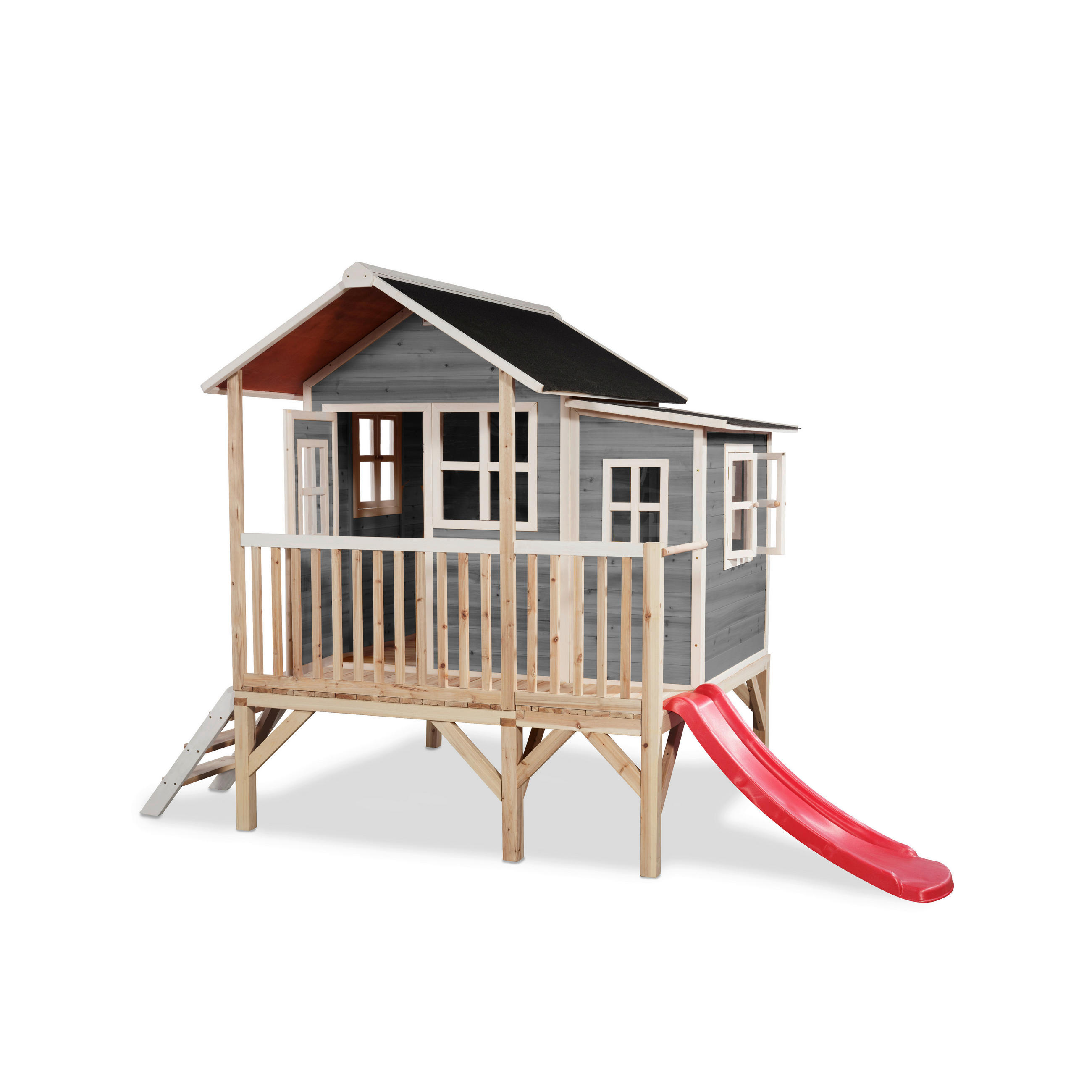 SPIELHAUS - Rot/Grau, KONVENTIONELL, Holz/Kunststoff (322/190/215cm) - EXIT Toys