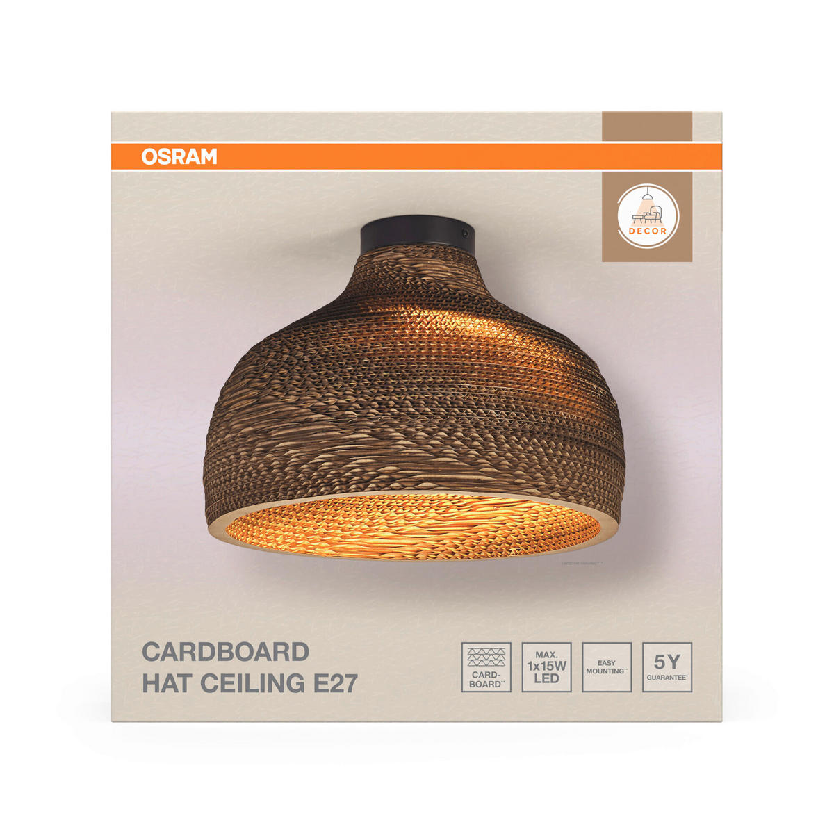 DECKENLEUCHTE  36/27.5 cm    - Braun, Natur, Karton/Metall (36/27.5cm) - Osram