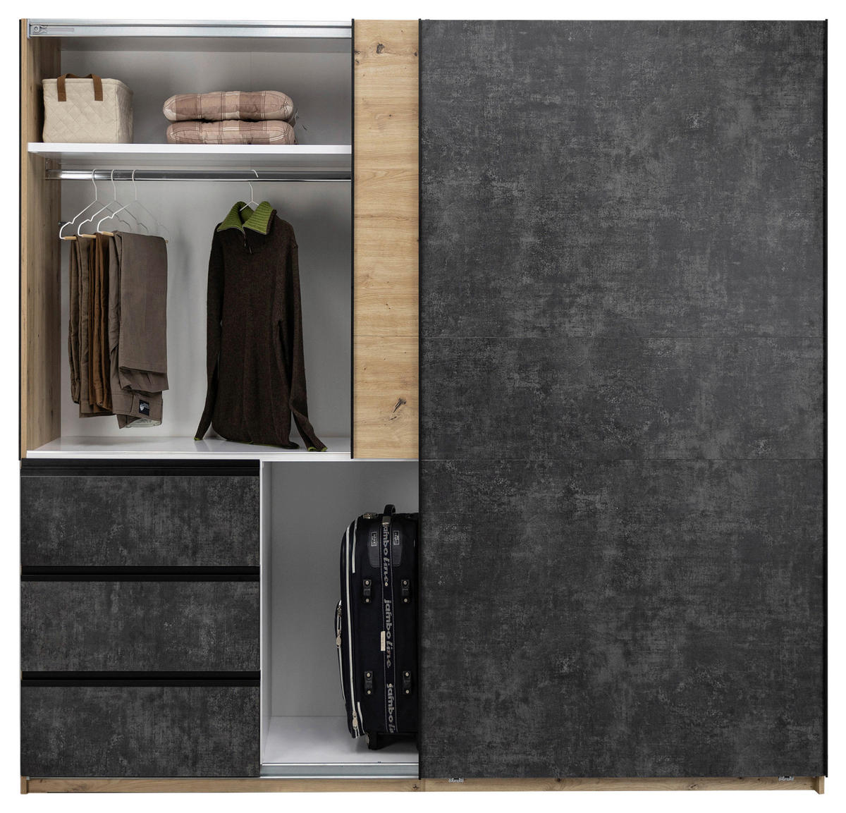 SCHIEBETÜRENSCHRANK 215/205/61,5 cm  - Taupe/Schwarz, MODERN, Holzwerkstoff/Metall (215/205/61,5cm) - MID.YOU