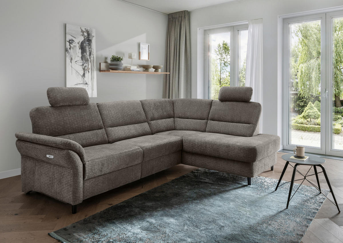 ECKSOFA in Mikrofaser Graubraun  - Graubraun/Schwarz, Modern, Holz/Textil (266/190cm) - Livetastic