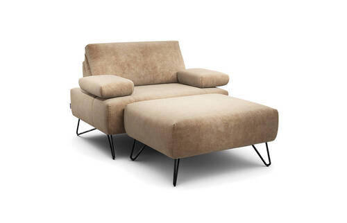 SESSELSET in Samt Sandfarben  - Sandfarben/Schwarz, Design, Textil/Metall (114-142/85/86-94cm) - SENSOO