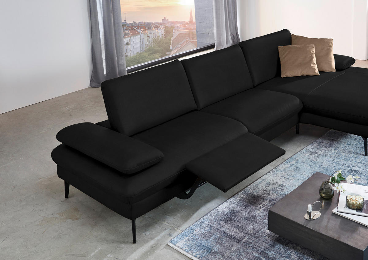ECKSOFA in Echtleder Schwarz  - Schwarz, Design, Leder/Metall (325/157cm) - Dieter Knoll