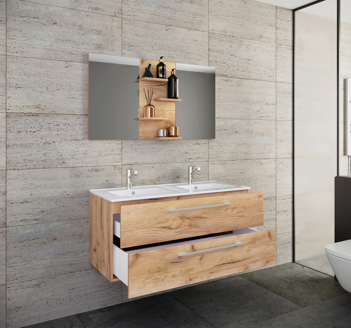 BADEZIMMER  in 112 cm  - Honigeiche/Weiß, MODERN, Keramik/Holzwerkstoff (112cm) - MID.YOU
