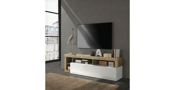 TV-ELEMENT in 184/58/42 cm - Eichefarben/Weiß Hochglanz, MODERN, Holzwerkstoff (184/58/42cm) - Carryhome