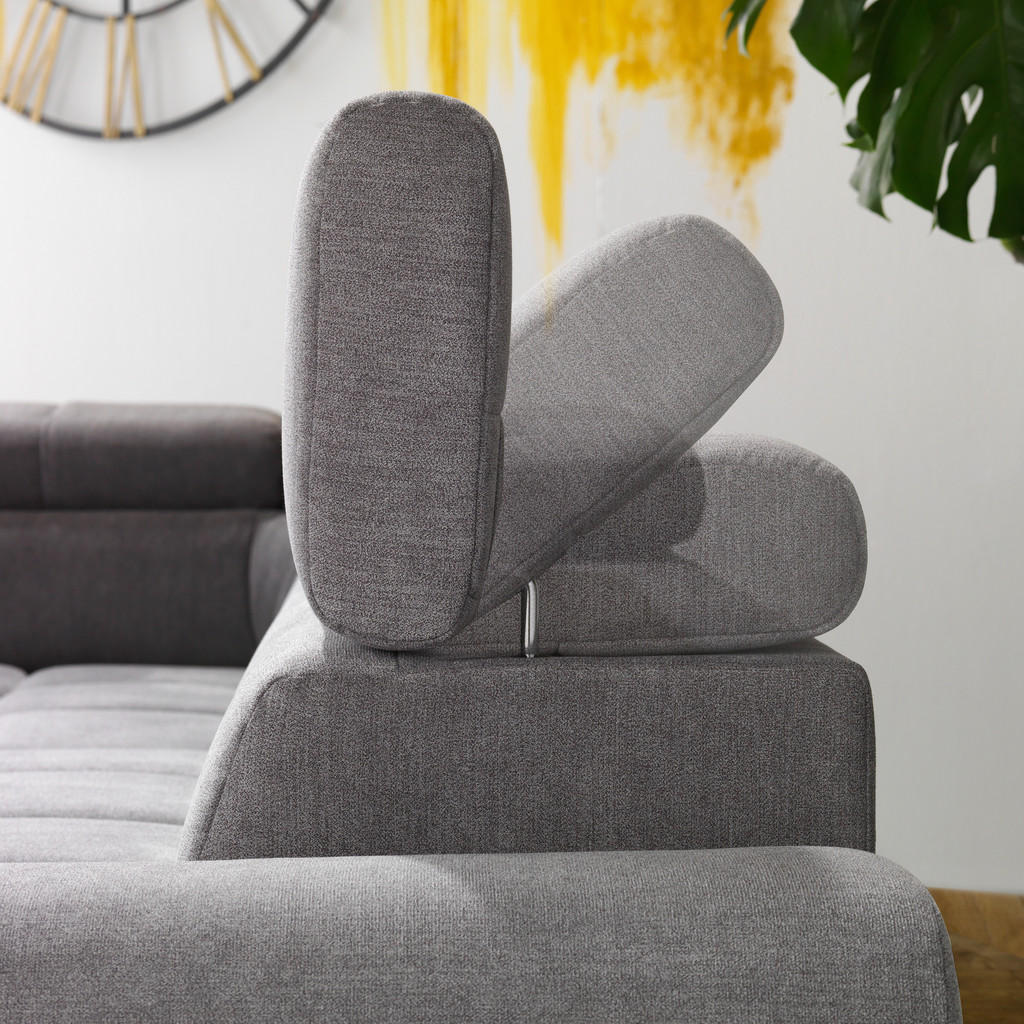 Thumbnail - Hom`in Ecksofa, Grau, Textil, 4-Sitzer, Ottomane links, L-Form, 295x201 cm, Stoffauswahl, seitenverkehrt erhältlich, Rüc...