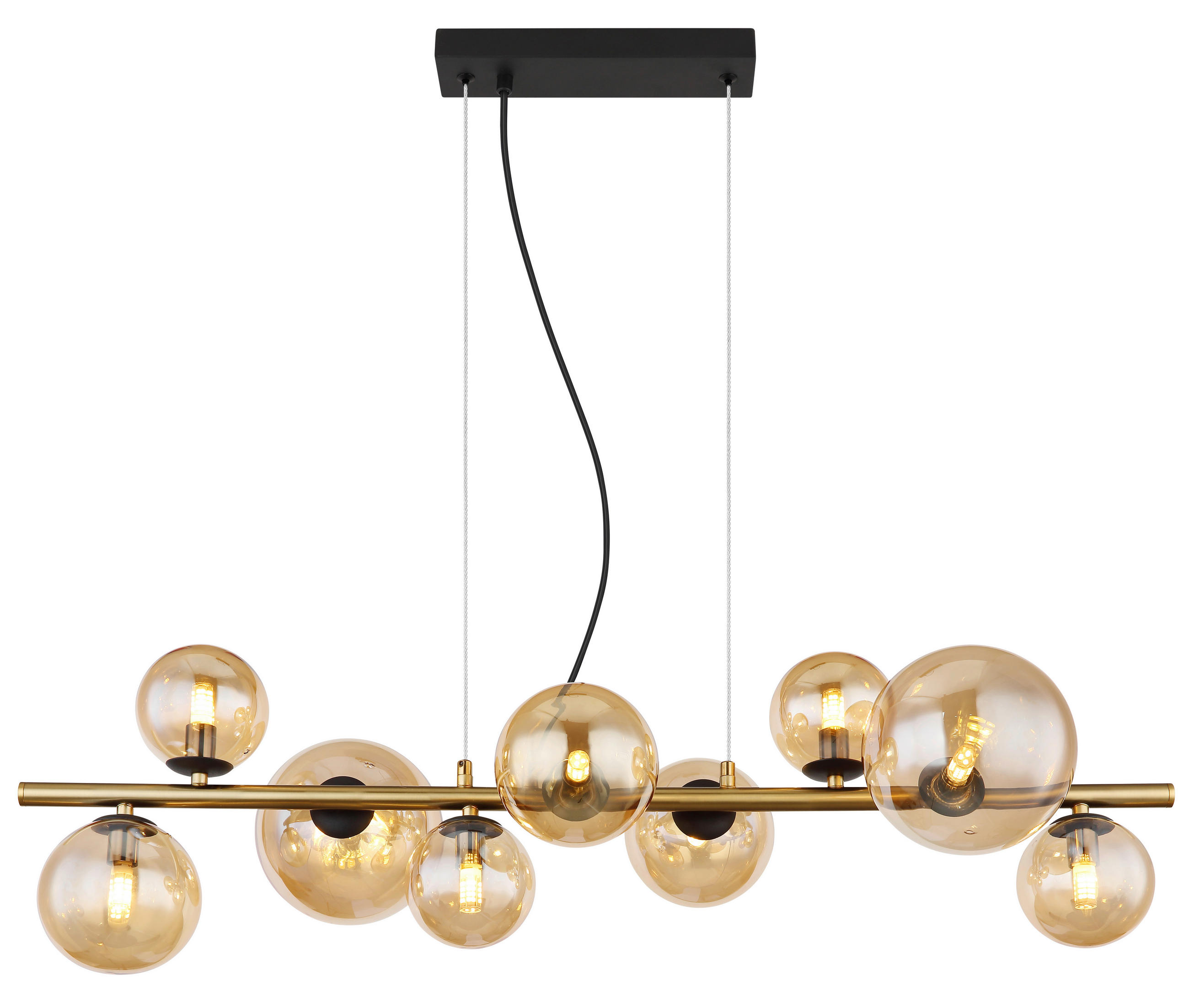 LED-HÄNGELEUCHTE 86,6/36/120 cm    - Messingfarben/Schwarz, Design, Glas/Metall (86,6/36/120cm) - Globo