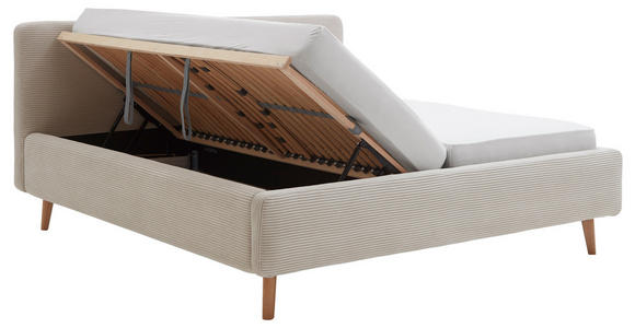 POLSTERBETT 180/200 cm,  in Beige, Bettkasten, Lattenroste, Matratzen, unterschiedliche Matratzenhärtegrade je Bettseite, H2 + H3 = mittel + fest  - Eichefarben/Birkefarben, Design, Holz/Textil (180/200cm) - Xora