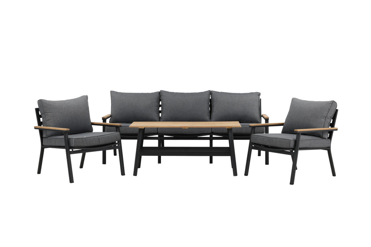 LOUNGEGRUPP 4 delar  - grå/svart, Basics, metall/trä (206/206/76cm)