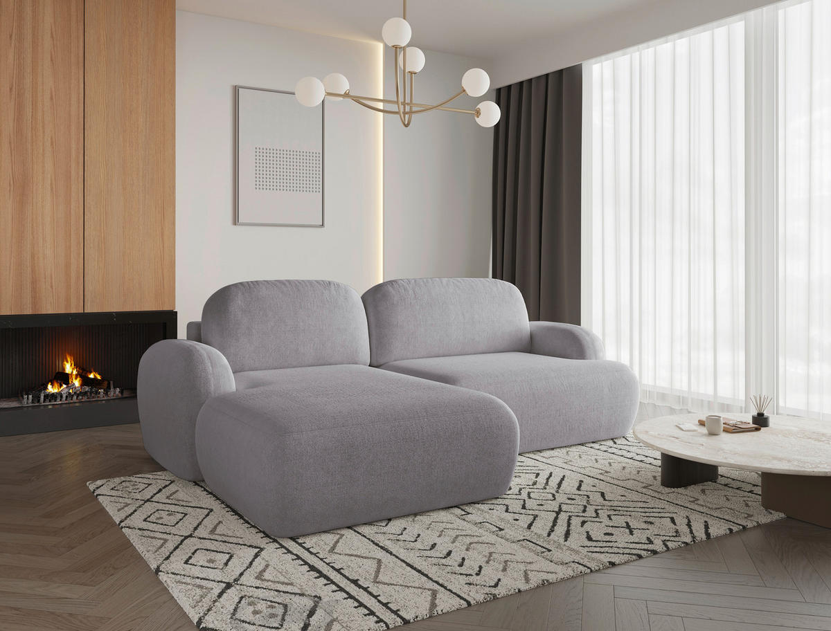 ECKSOFA Sevilla Plus in Bouclé Hellgrau  275/175 cm  - Hellgrau/Schwarz, Design, Kunststoff/Textil (275/175cm) - MID.YOU