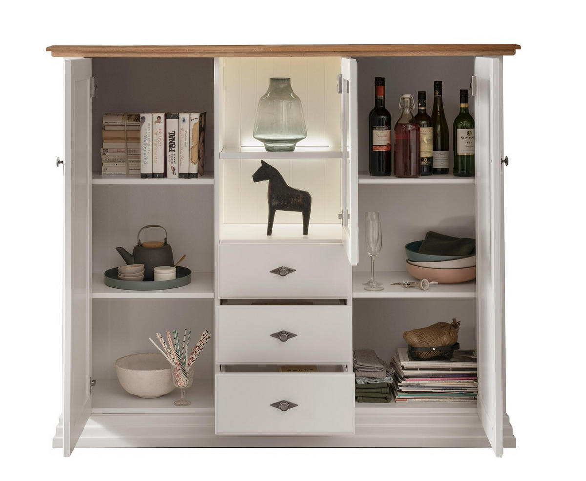 HIGHBOARD WZ-0622  in 157/134/45 cm  - Weiß, Design, Glas/Holz (157/134/45cm) - Livetastic