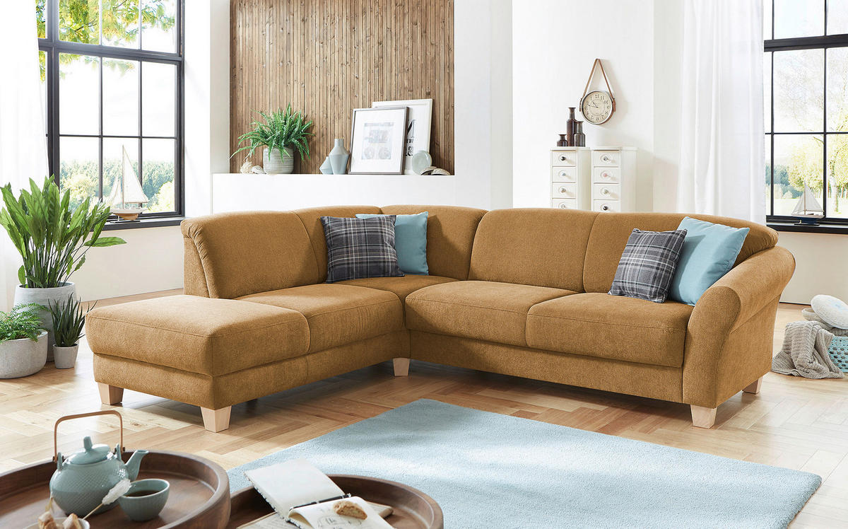 ECKSOFA Senfgelb Flachgewebe  - Senfgelb/Naturfarben, KONVENTIONELL, Holz/Textil (212/257cm) - Sit & More