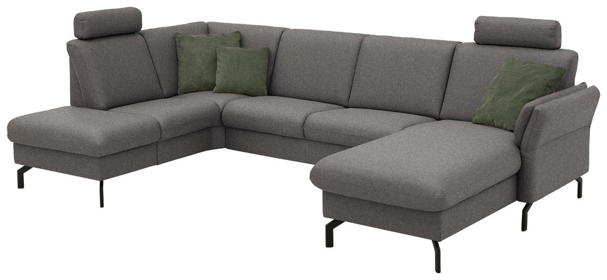 WOHNLANDSCHAFT Flachgewebe Dunkelbraun  - Dunkelbraun/Schwarz, Konventionell, Textil/Metall (190/307/170cm) - Beldomo Comfort