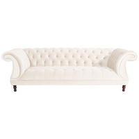 CHESTERFIELD-DREISITZER-SOFA Creme Velours  - Nussbaumfarben/Creme, Design, Holz/Textil (253/80/100cm) - Max Winzer
