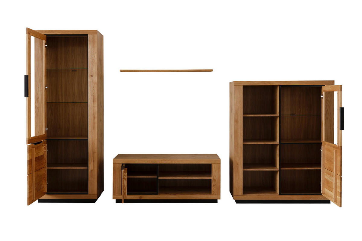 WOHNWAND 4-teilig  in Wildeiche  346/200/54 cm  - Wildeiche/Schwarz, Design, Glas/Holz (346/200/54cm) - MID.YOU