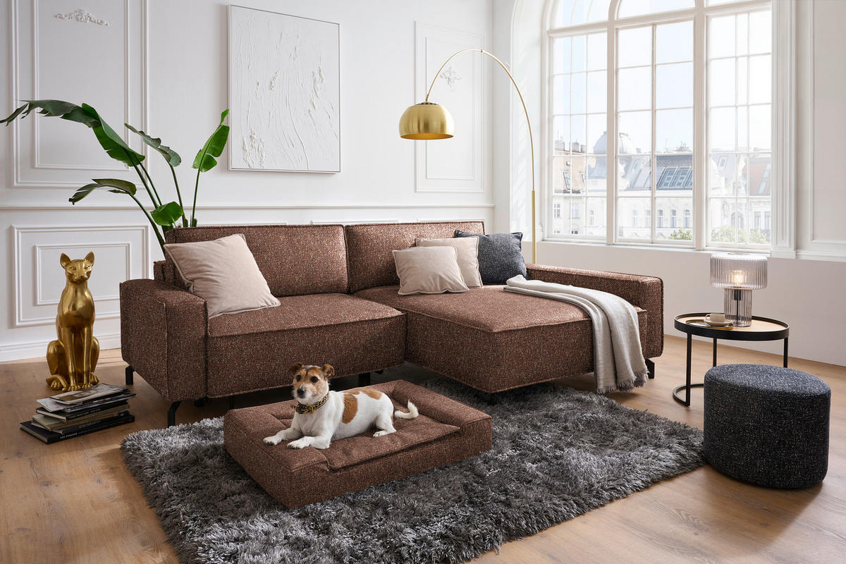 ECKSOFA  in Mikrofaser Terracotta  246/164 cm  - Terracotta/Schwarz, Design, Textil (246/164cm) - Sedda