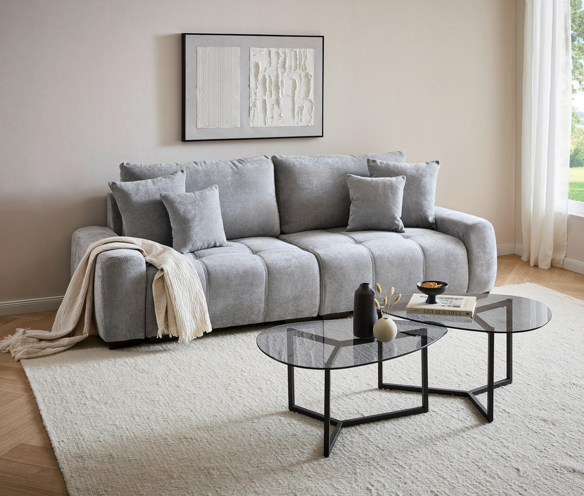 BIGSOFA Chenille Hellgrau  - Dunkelbraun/Hellgrau, KONVENTIONELL, Kunststoff/Textil (250/100/90cm) - Carryhome