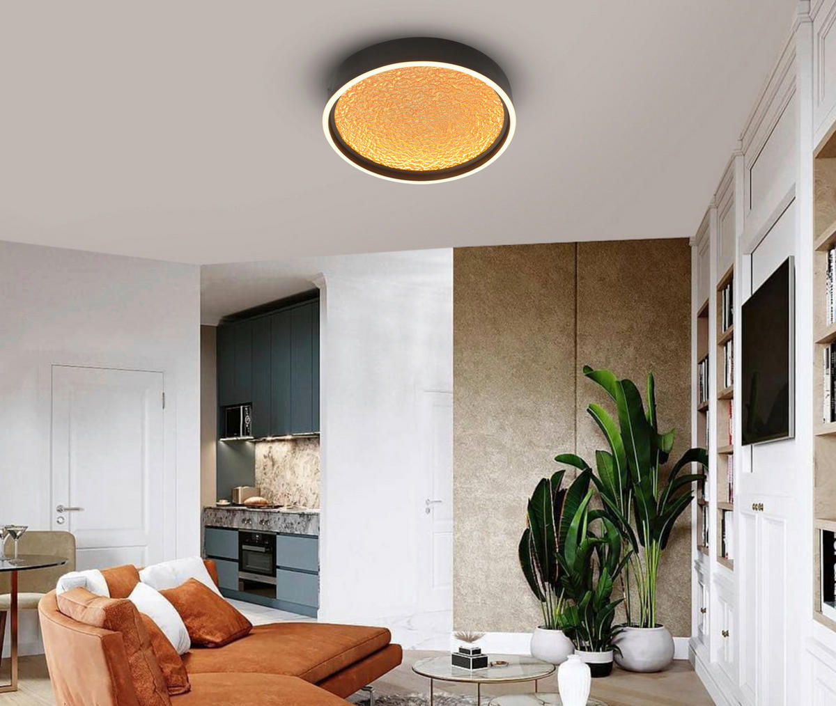 PLAFONIERĂ CU LED - auriu/negru, Design, plastic/metal (40/40/6,5cm)