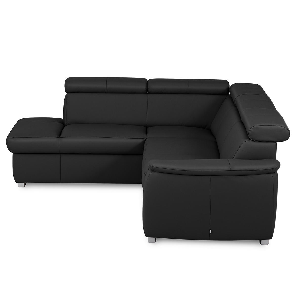 WOHNLANDSCHAFT  in Kombination Echtleder/Lederlook Schwarz  - Schwarz, Leder/Metall (211/262cm) - Celina Home