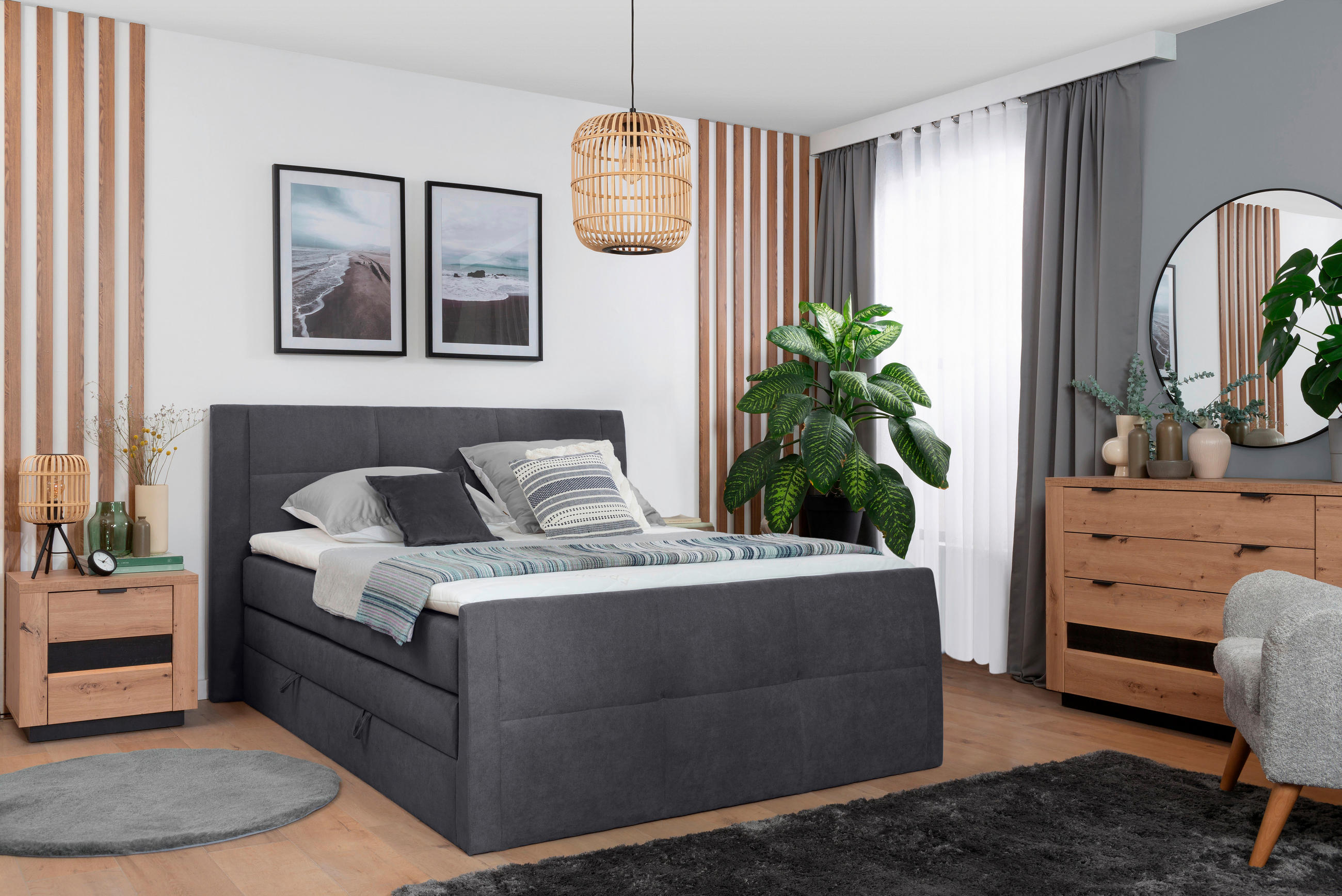 BOXSPRINGBETT 120/200 cm  in Grau  - Schwarz/Grau, KONVENTIONELL, Kunststoff/Textil (120/200cm) - Boxxx