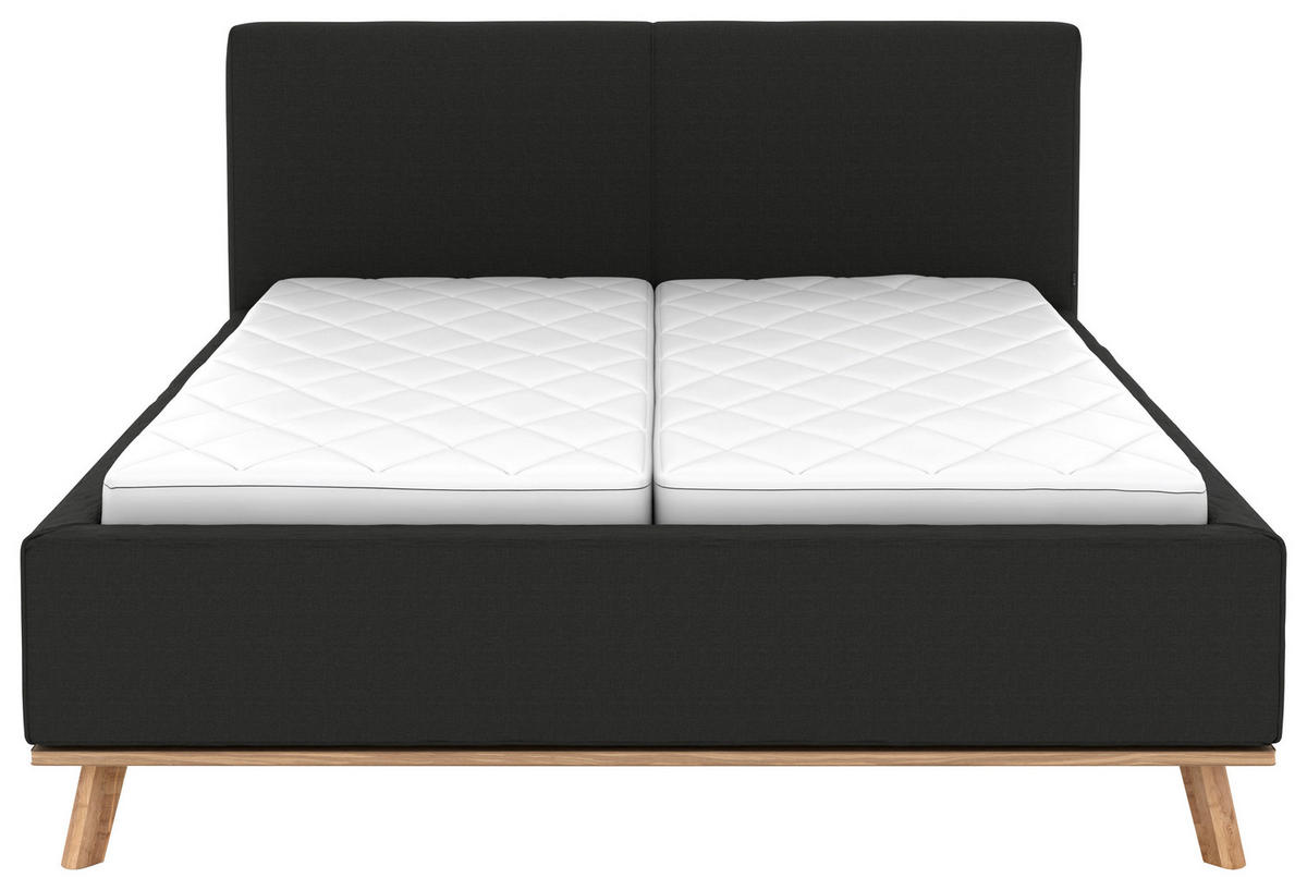 POLSTERBETT 180/200 cm,  in Anthrazit, Matratze, Lattenrost, Bettkasten, unterschiedliche Matratzenhärtegrade je Bettseite, H2 + H3 = mittel + fest  - Eichefarben/Anthrazit, Design, Holz/Textil (180/200cm) - Musterring