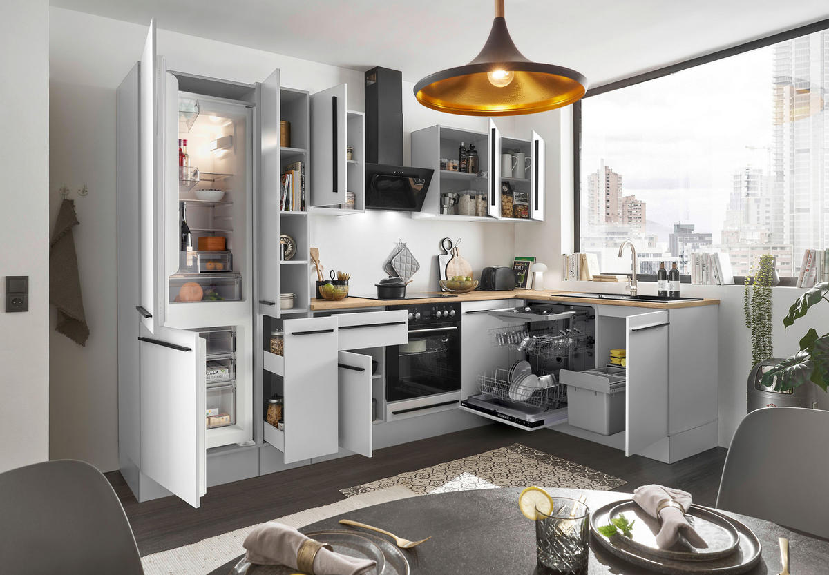 ECKKÜCHE 310/175 cm  in Weiß  - Eichefarben/Schwarz, Design, Holzwerkstoff/Kunststoff (310/175cm) - MID.YOU