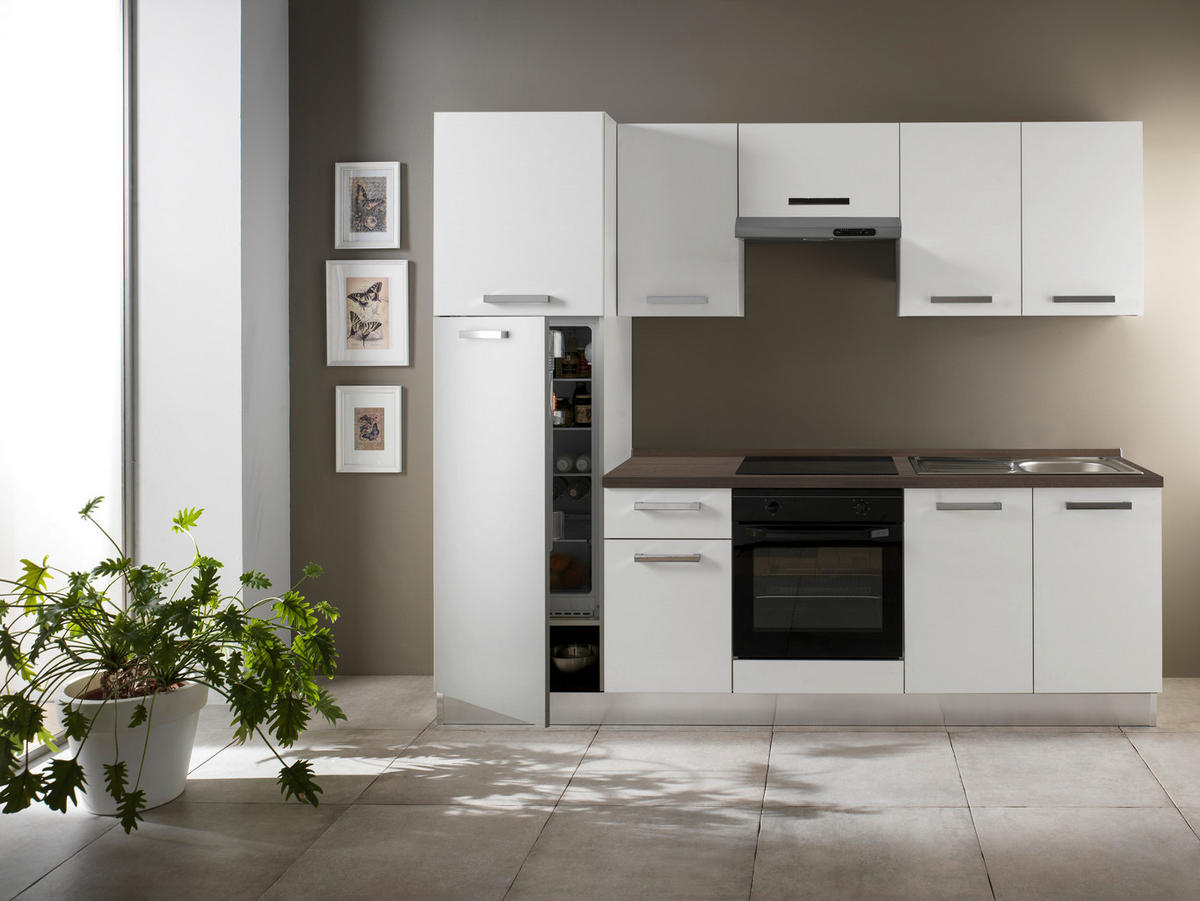 KÜCHENBLOCK 250 cm   in Weiß  - Eiche dunkel/Alufarben, Basics, Holzwerkstoff/Kunststoff (250cm) - MID.YOU