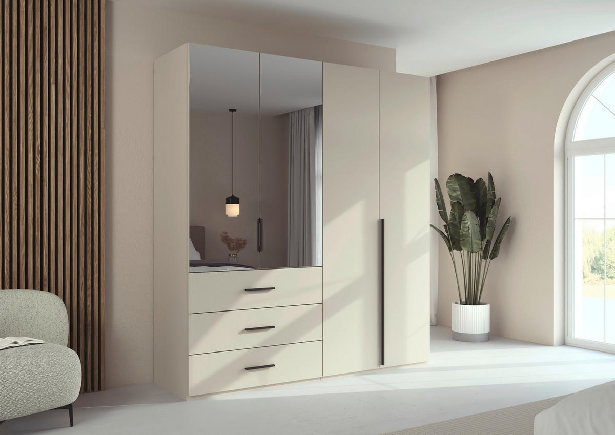 DREHTÜRENSCHRANK 201/223/60 cm,  in Champagner, 4-türig  - Champagner/Graphitfarben, Design, Glas/Holzwerkstoff (201/223/60cm) - home24