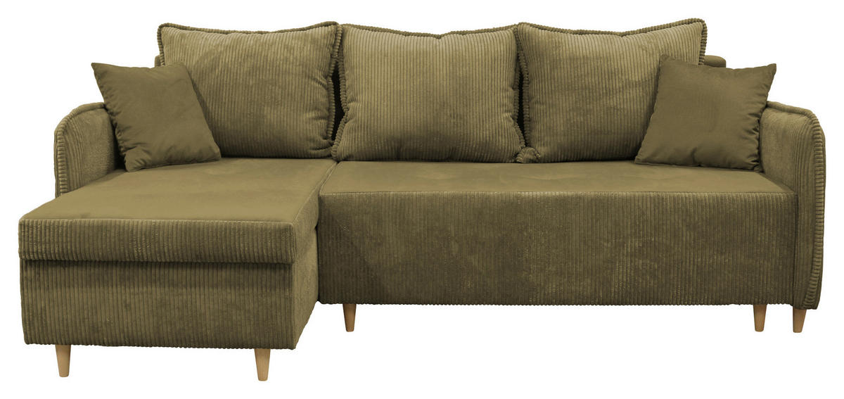 ECKSOFA TEDDY in Cord, Bouclé Grün  142/215 cm  - Naturfarben/Grün, Design, Holz/Textil (142/215cm) - MID.YOU