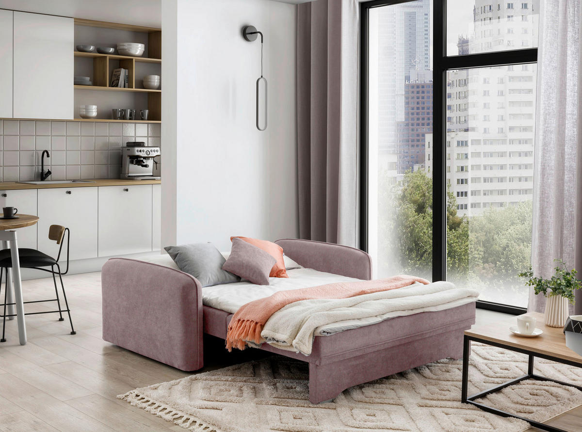 SCHLAFSOFA in Textil Rosa  - Silberfarben/Rosa, Design, Kunststoff/Textil (155/105/75cm) - MID.YOU