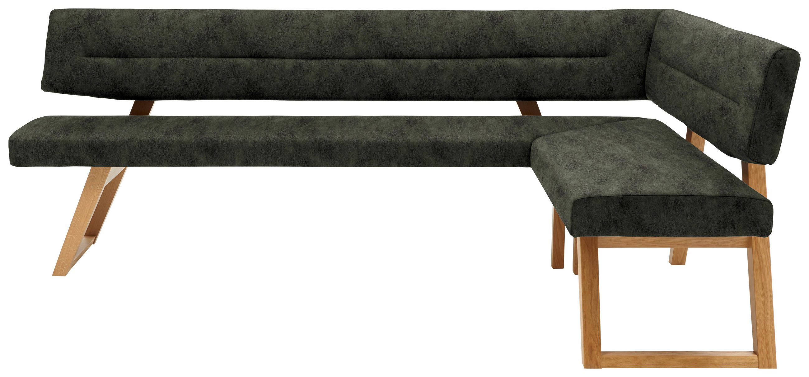 ECKBANK Holz, Textil Dunkelgrün  - Dunkelgrün/Eichefarben, Konventionell, Holz/Textil (235/155cm) - Dieter Knoll