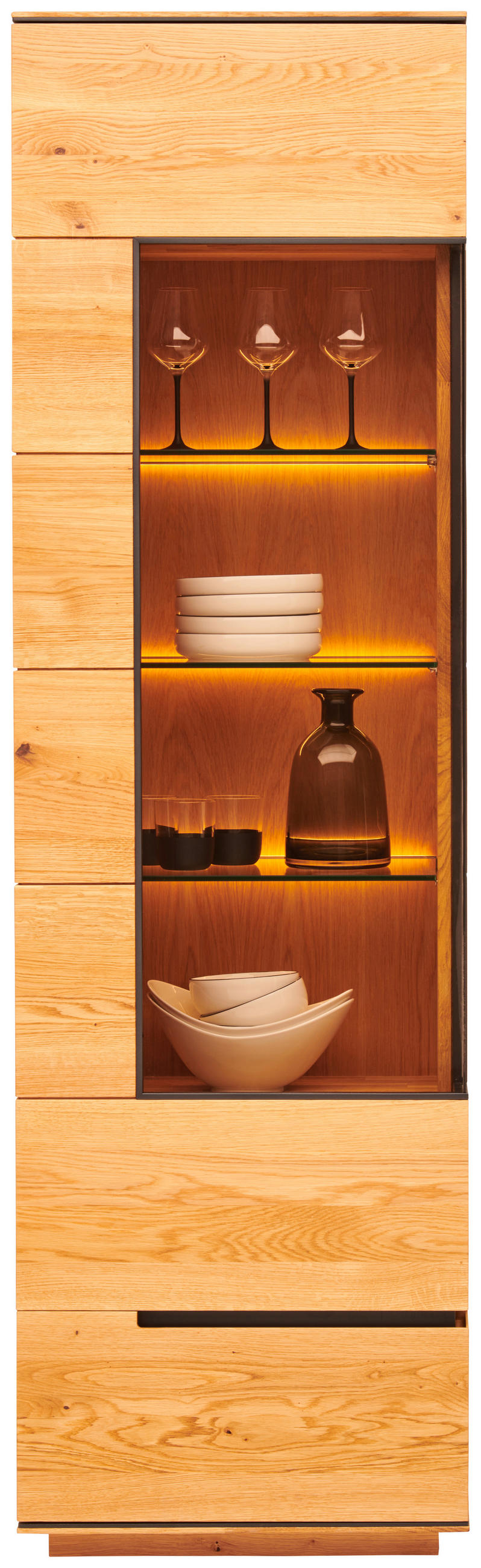 VITRINE  in massiv Asteiche Schwarz, Eichefarben - Eichefarben/Schwarz, Design, Glas/Holz (60,2/205,8/42,1cm) - Cassando