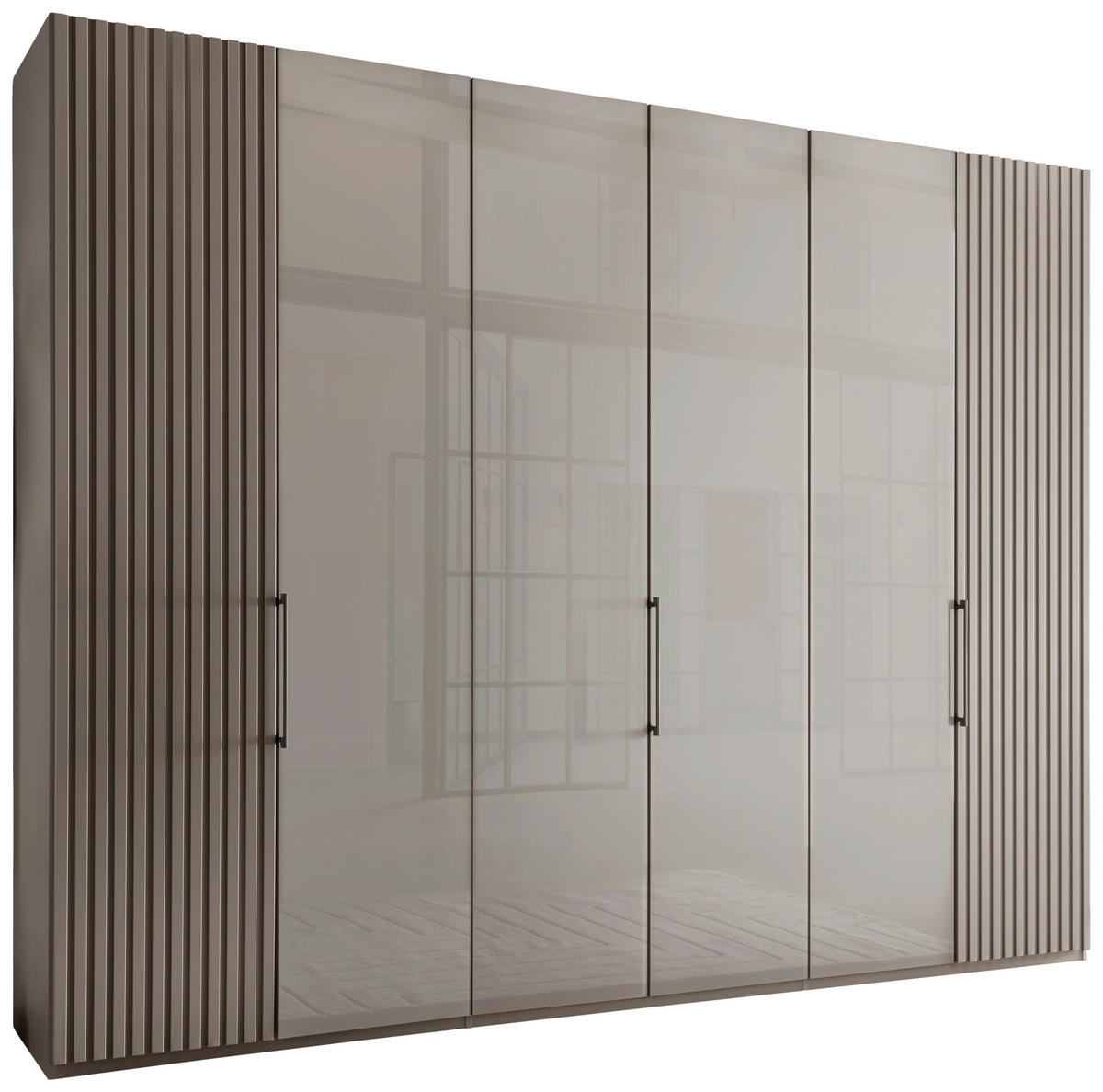 DREHTÜRENSCHRANK 300/216/58 cm,  in Hellgrau, 6-türig  - Schieferfarben/Hellgrau, Design, Glas/Holzwerkstoff (300/216/58cm) - Novel