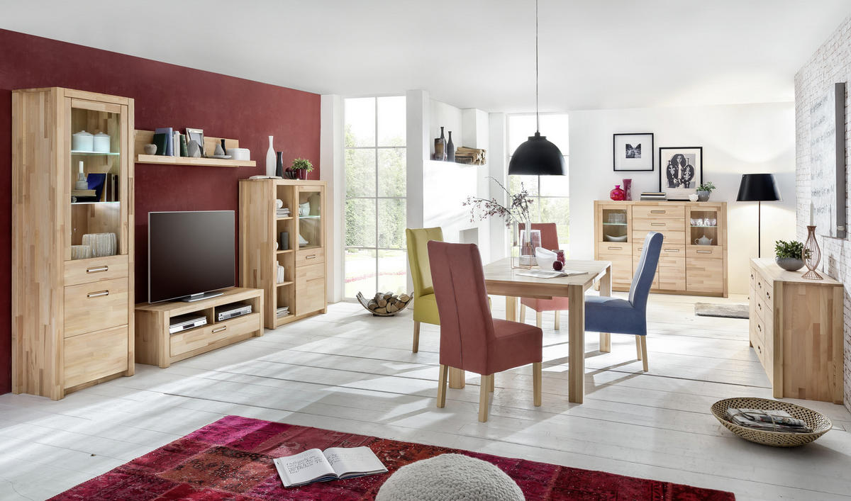 VITRINE in massiv Kernbuche Buchefarben  - Buchefarben/Alufarben, Design, Glas/Holz (66/203/40cm) - MID.YOU