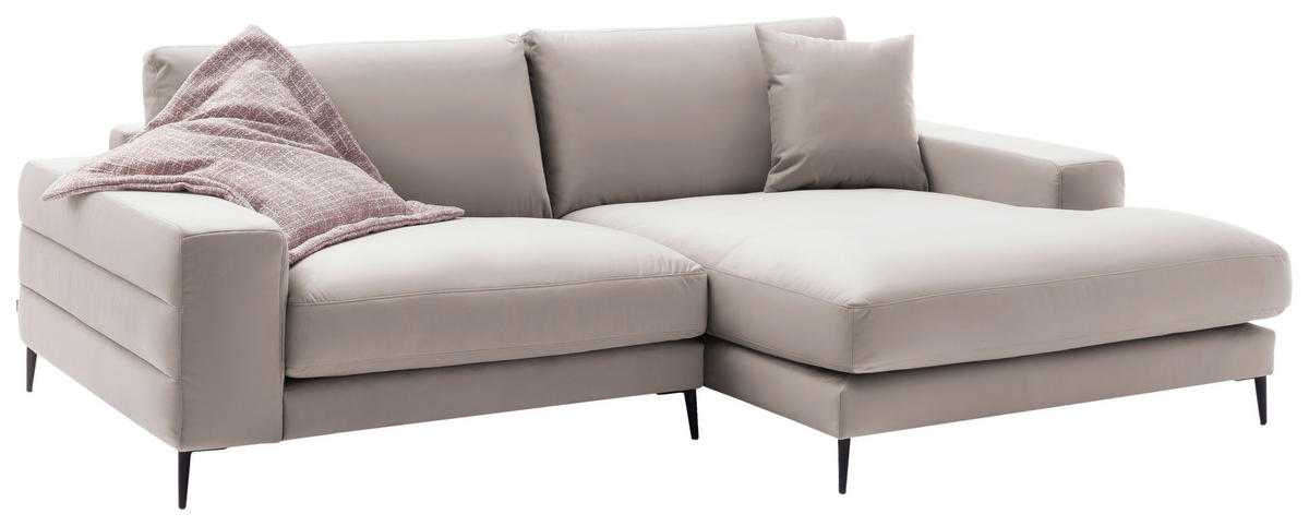 ECKSOFA in Velours Sandfarben  - Sandfarben/Schwarz, Design, Textil/Metall (253/177cm) - Dieter Knoll