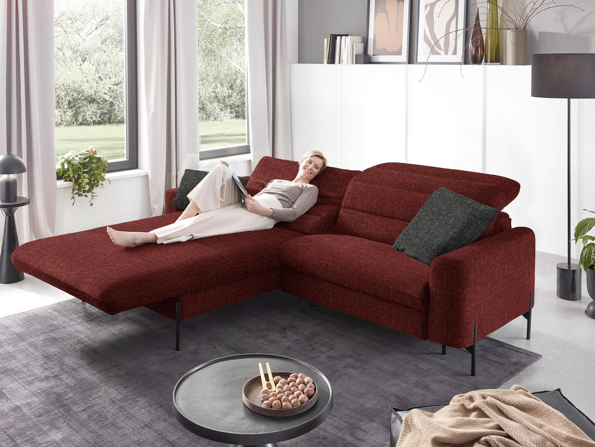 ECKSOFA in Flachgewebe Rot  - Rot/Schwarz, Design, Textil/Metall (191/252cm) - Dieter Knoll